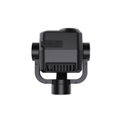 A black industrial camera or sensor unit with a mounting bracket and cylindrical base, shown from the front on a plain white background.