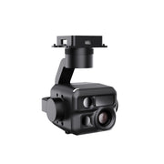 A black 3D thermal infrared camera with a gimbal mount, shown from a three-quarters perspective on a solid white background.