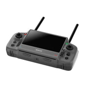 A gray Wava FPV drone remote controller with two black antennas, dual joysticks, and a central screen, shown on a plain white background.